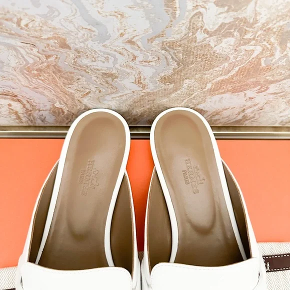 In Stores! New! Hermes Oz White Calfskin Leather Mule
